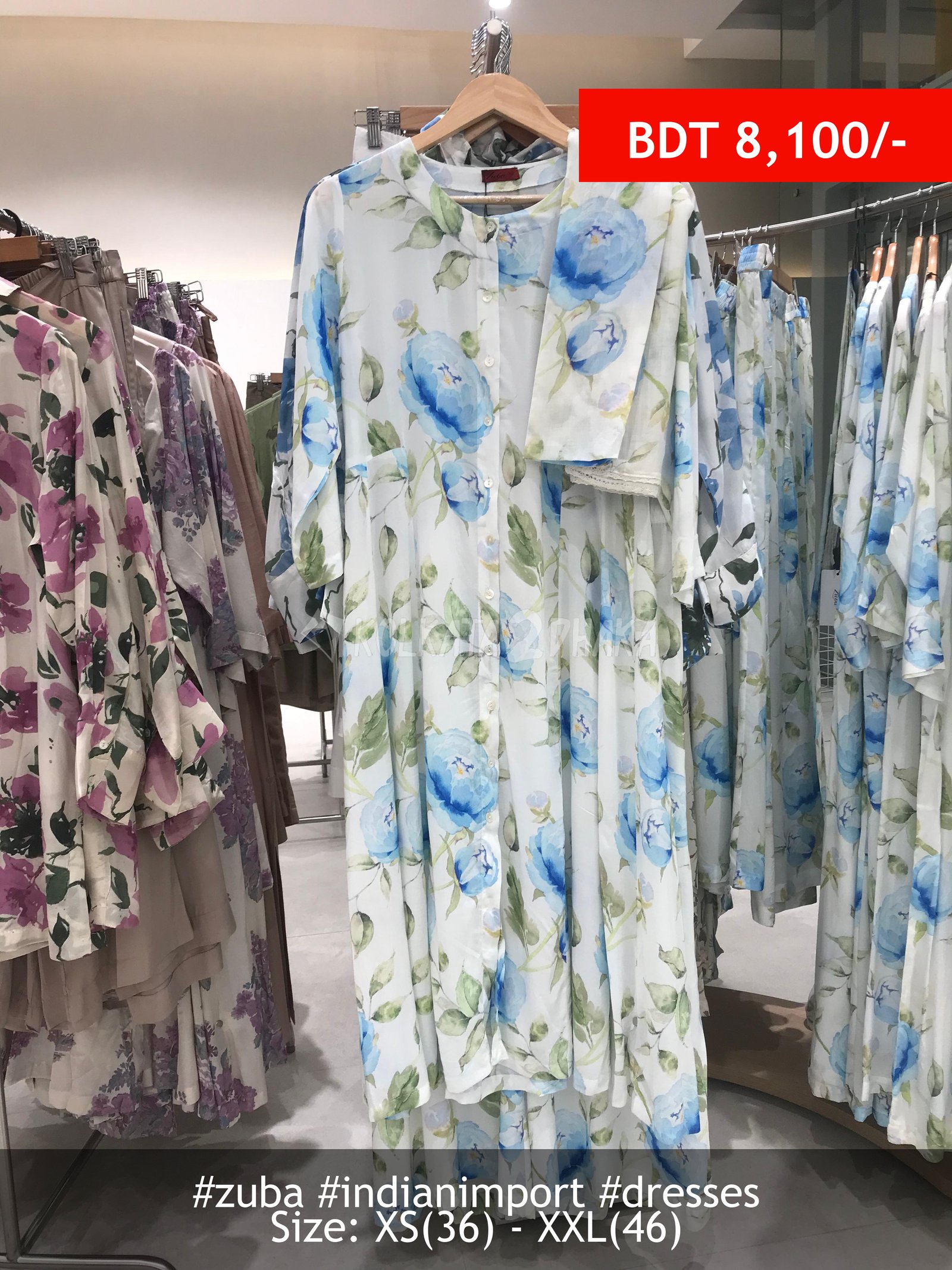 Zuba Blue Printed Kurta Set with Stole