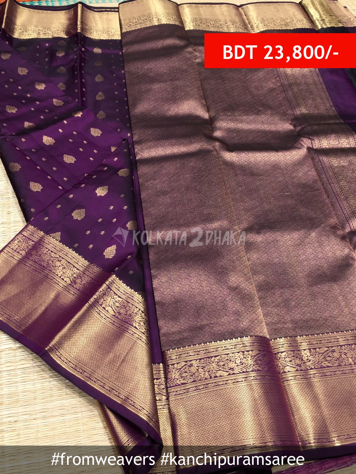 From Weavers Violet Kanchipuram Handloom Silk Saree with Rich Pallu