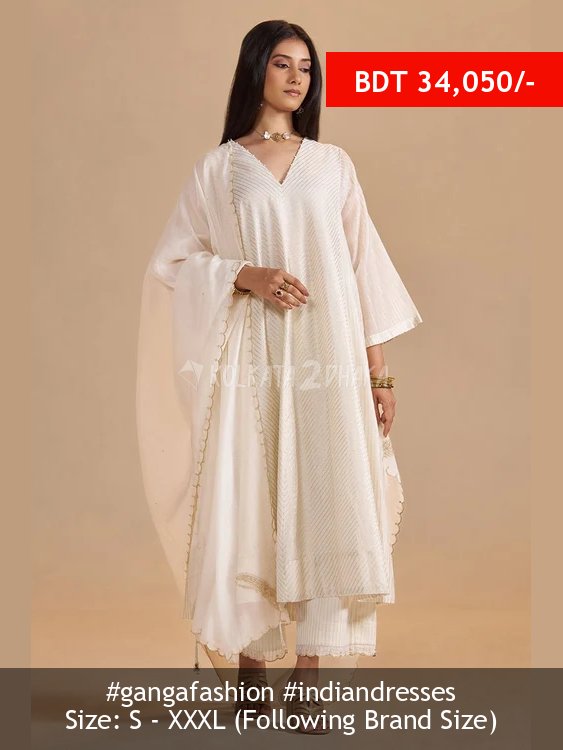 Ganga Fashion Ivory and Gold Foil Chanderi Festive Kurta Set