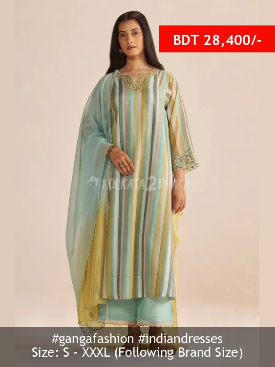 Ganga Fashion Shades of Teal and Yellow Semi Festive Kurta Set