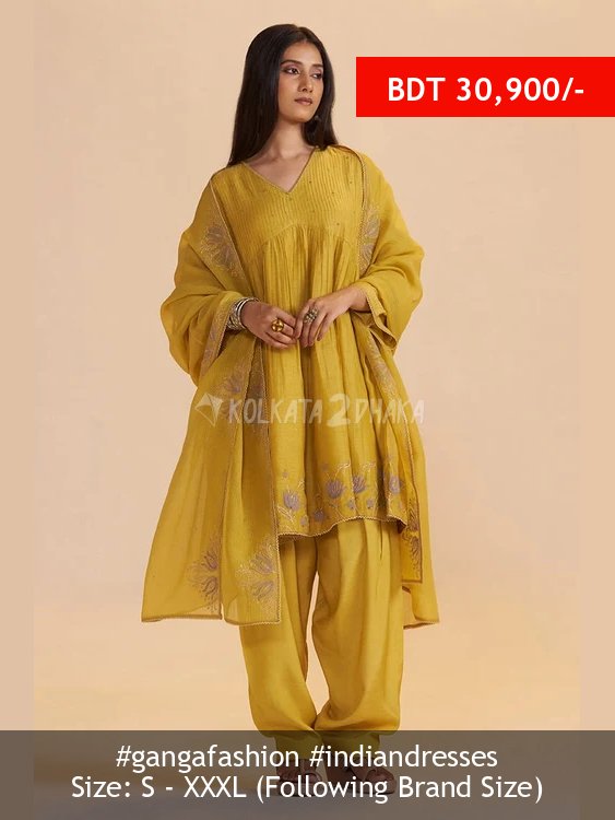 Ganga Fashion Mustard Yellow Chanderi Kurta Set