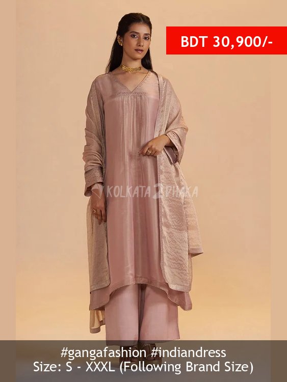 Ganga Fashion Shell Pink Tissue Festive Kurta Set