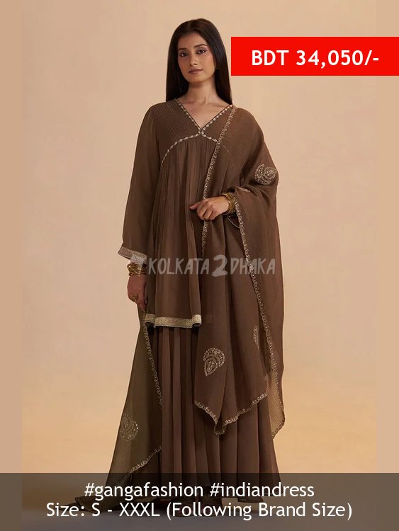 Ganga Fashion Husk Brown Festive Sharara Kurta Set