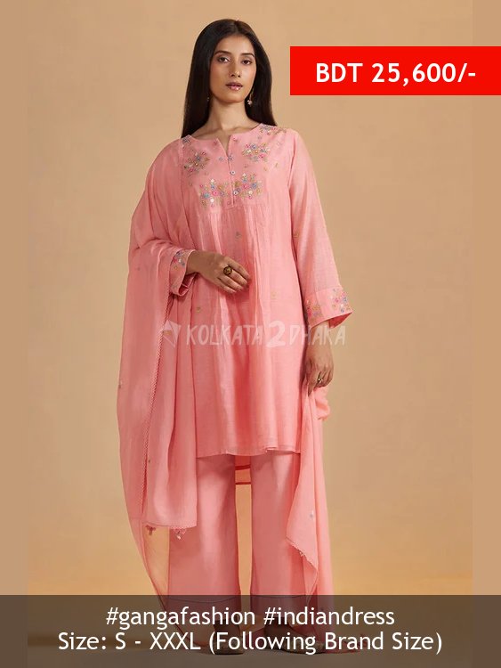 Ganga Fashion Coral Almond Chanderi Festive Kurta Set