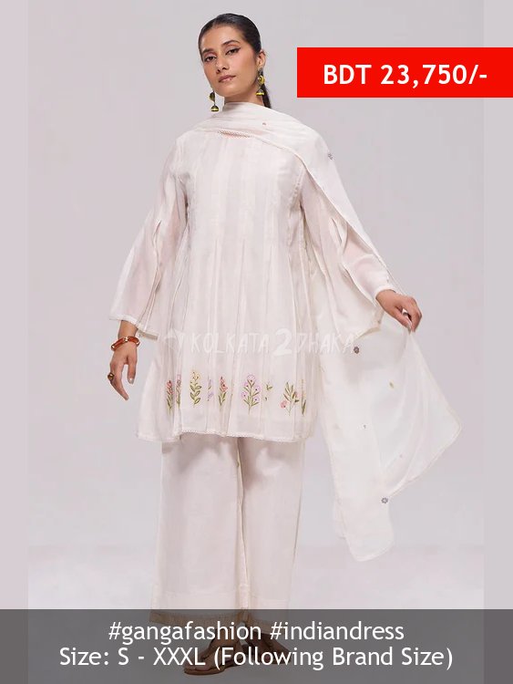 Ganga Fashion Ivory Mul-Chanderi Kurta Set