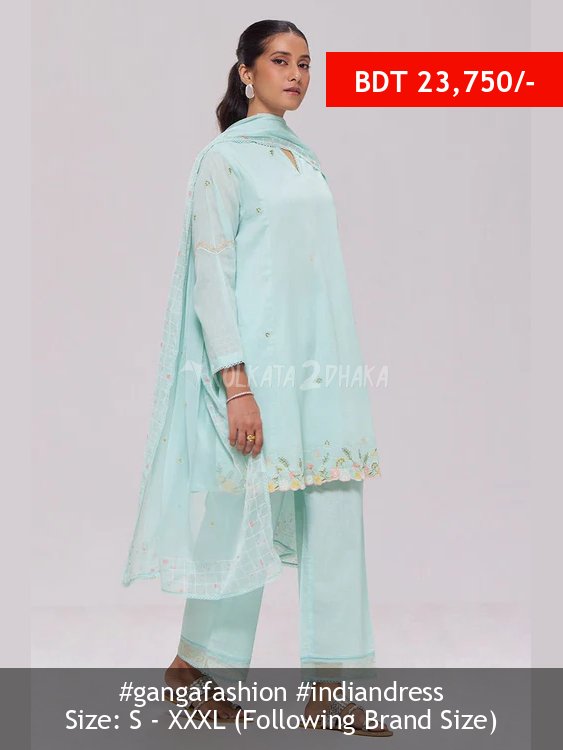 Ganga Fashion Ice-Blue Mul-Chanderi Kurta Set