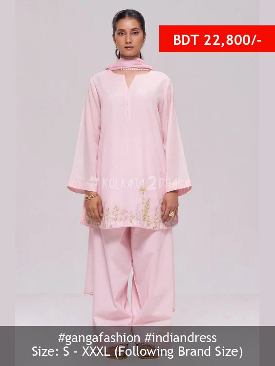 Ganga Fashion Light Pink Mul-Chanderi Kurta Set
