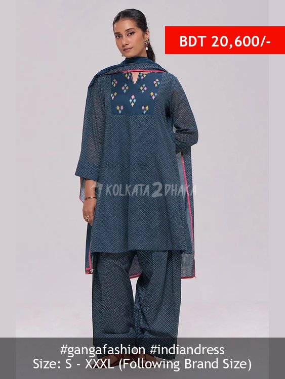 Ganga Fashion Deep Blue Printed Mul-Mul Kurta Set