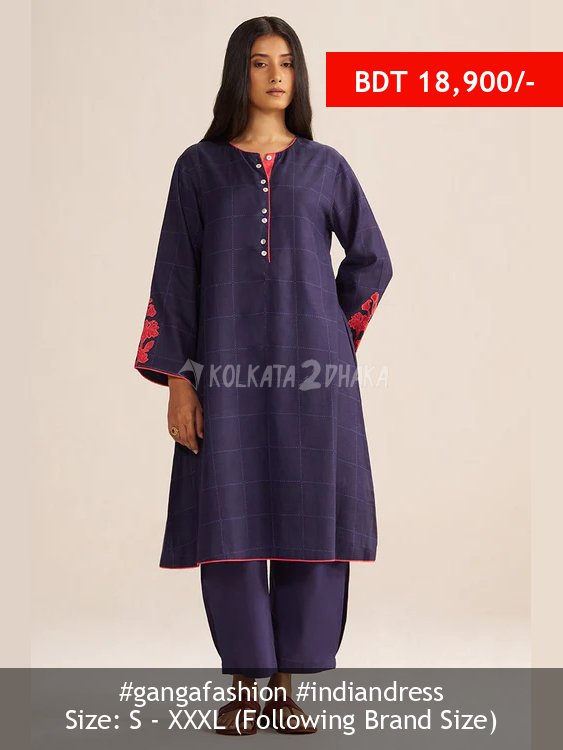 Ganga Fashion Deep Blue Mul-Chanderi Co-ord Set