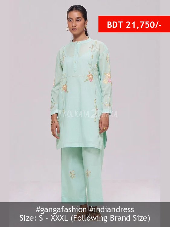 Ganga Fashion Ice-Blue Mul-Chanderi Co-ord Set