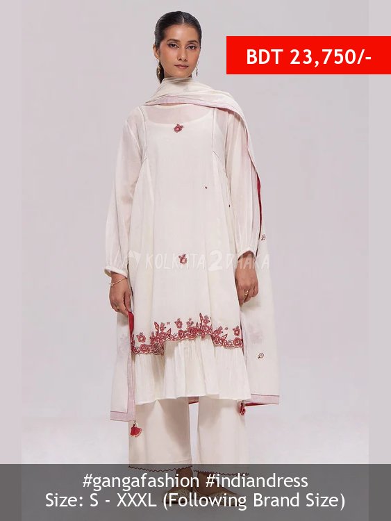 Ganga Fashion Ivory and Maroon Pure Cotton Kurta Set