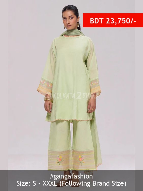 Ganga Fashion Pistachio Mul-Chanderi Kurta Set