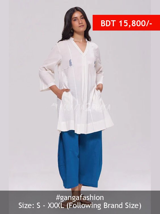 Ganga Fashion Off-White and Blue Cotton Co-ord Set
