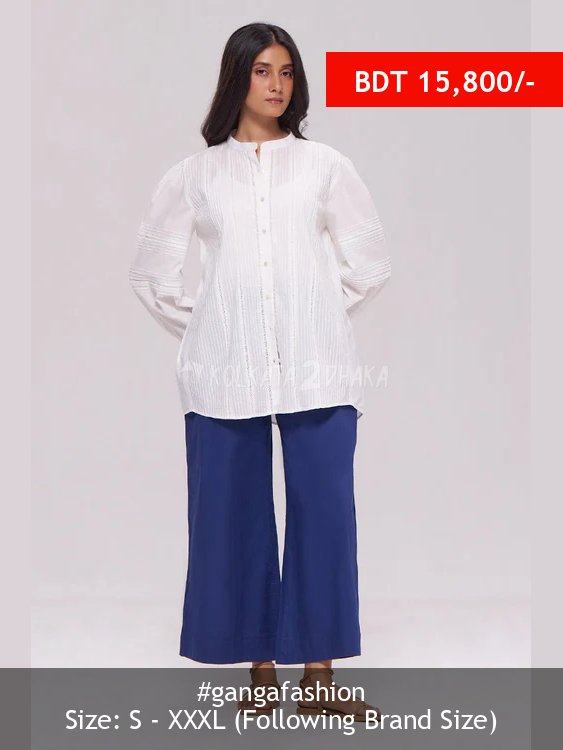 Ganga Fashion White and Blue Cotton Co-ord Set