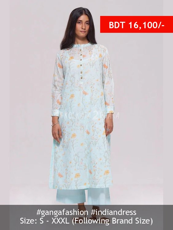 Ganga Fashion Morning Mist Blue Mul-Mul Co-ord Set