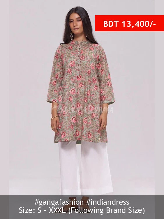 Ganga Fashion Basil Green and Pink Cotton Co-ord Set
