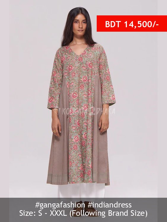 Ganga Fashion Basil Green and Pink Cotton Co-ord Set