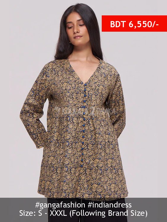 Ganga Fashion Black and Blue Cotton Top