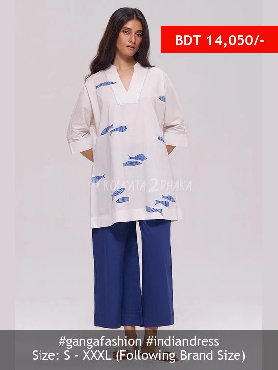 Ganga Fashion Off-White and Blue Cotton Co-ord Set