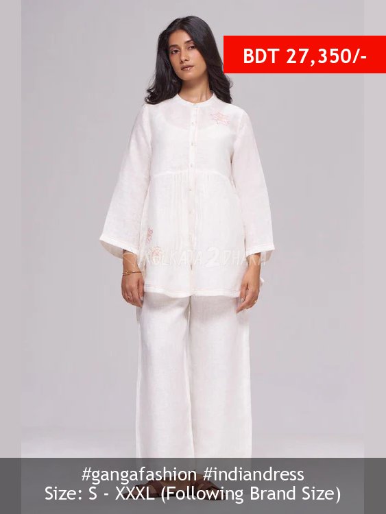 Ganga Fashion Natural White Pure Linen Co-ord Set