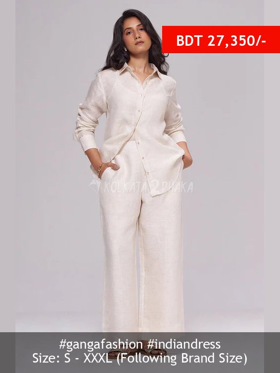 Ganga Fashion Milk Creame Pure Linen Co-ord Set