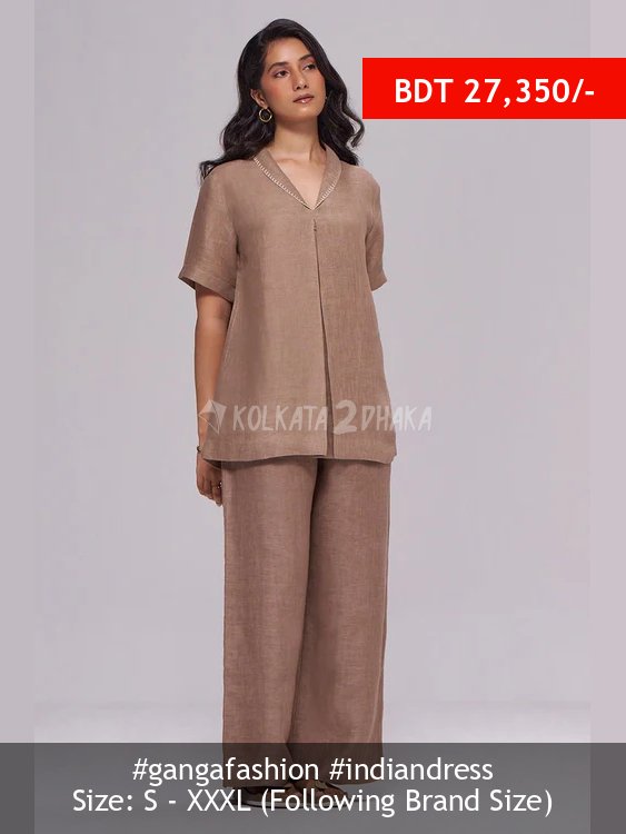 Ganga Fashion Milk Chocolate Pure Linen Co-ord Set