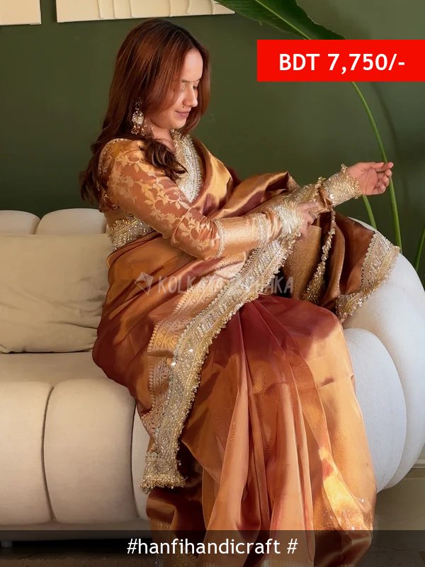 Hanfi Handicraft Copper Gold Banarasi Riwaayat Tissue Silk Saree