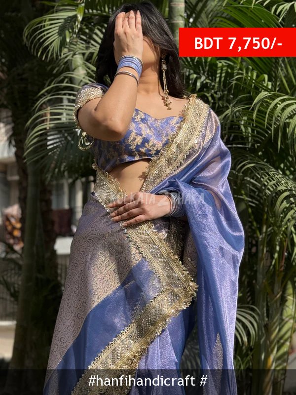 Hanfi Handicraft Lavender Blue Banarasi Riwaayat Tissue Silk Saree