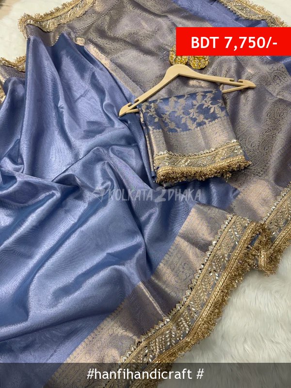 Hanfi Handicraft Lavender Blue Banarasi Riwaayat Tissue Silk Saree