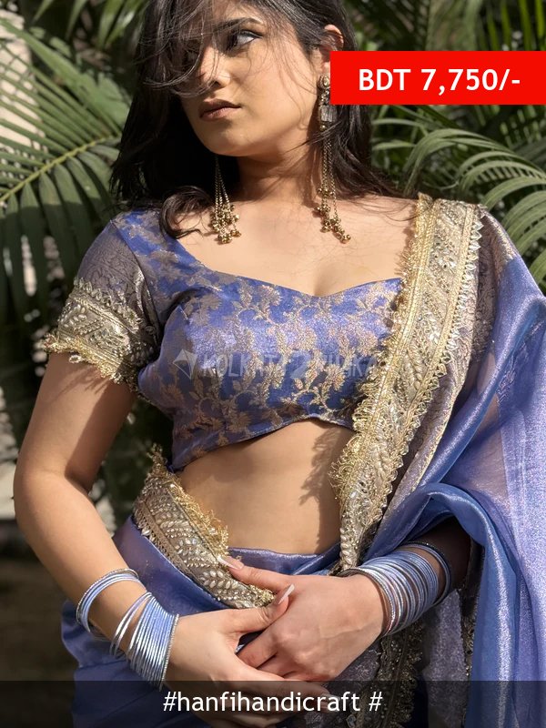 Hanfi Handicraft Lavender Blue Banarasi Riwaayat Tissue Silk Saree