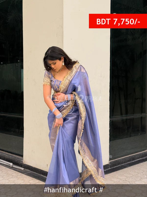 Hanfi Handicraft Lavender Blue Banarasi Riwaayat Tissue Silk Saree