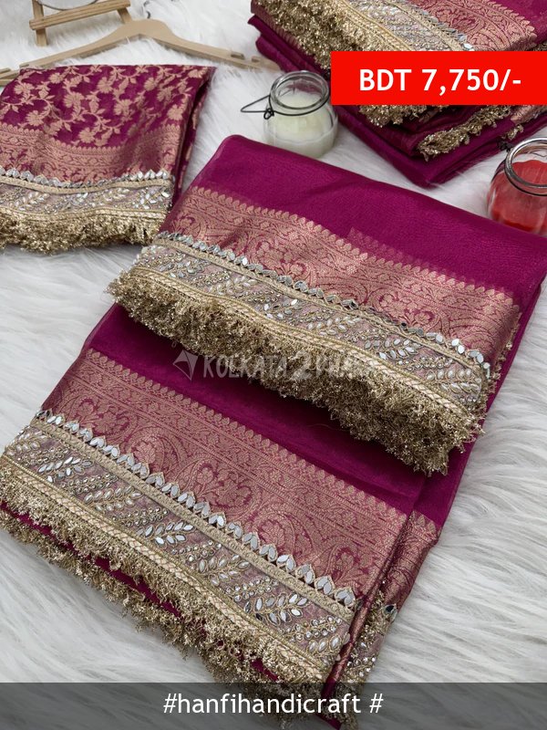 Hanfi Handicraft Gulabi Pink Banarasi Riwaayat Tissue Silk Saree