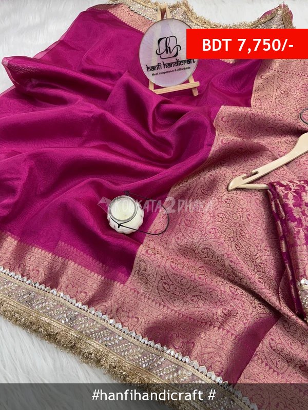 Hanfi Handicraft Gulabi Pink Banarasi Riwaayat Tissue Silk Saree