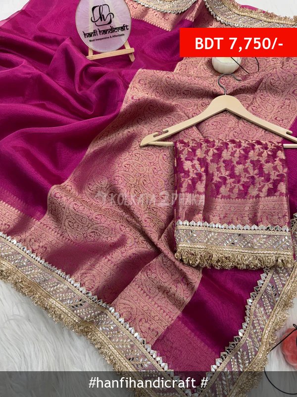 Hanfi Handicraft Gulabi Pink Banarasi Riwaayat Tissue Silk Saree