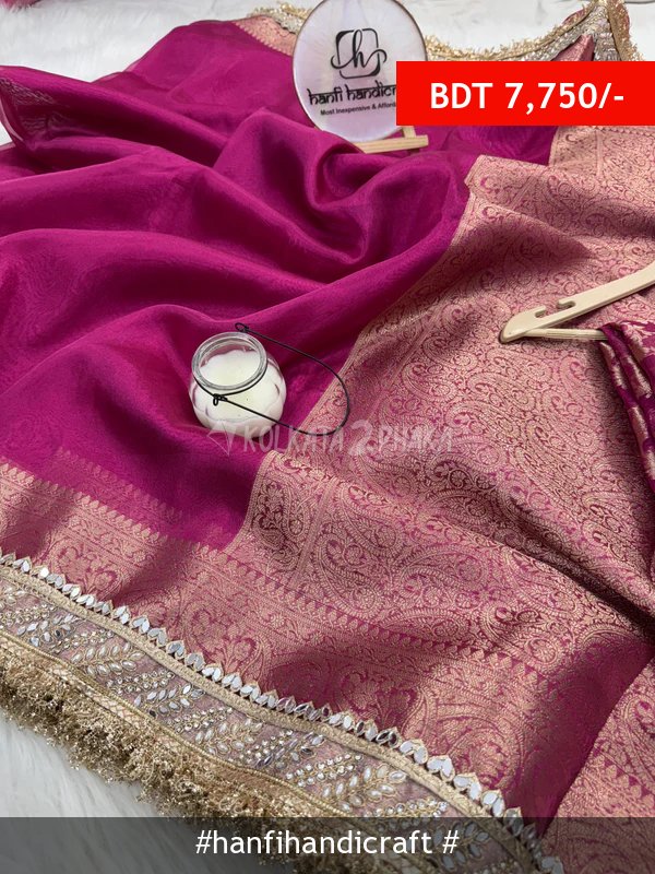 Hanfi Handicraft Gulabi Pink Banarasi Riwaayat Tissue Silk Saree