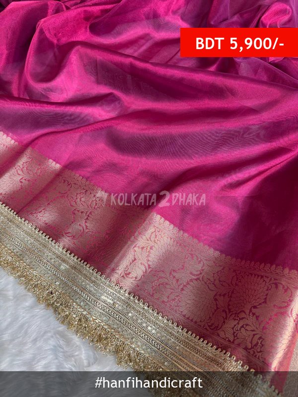 Hanfi Handicraft Maharani Tissue Silk Saree – Gulabi Pink