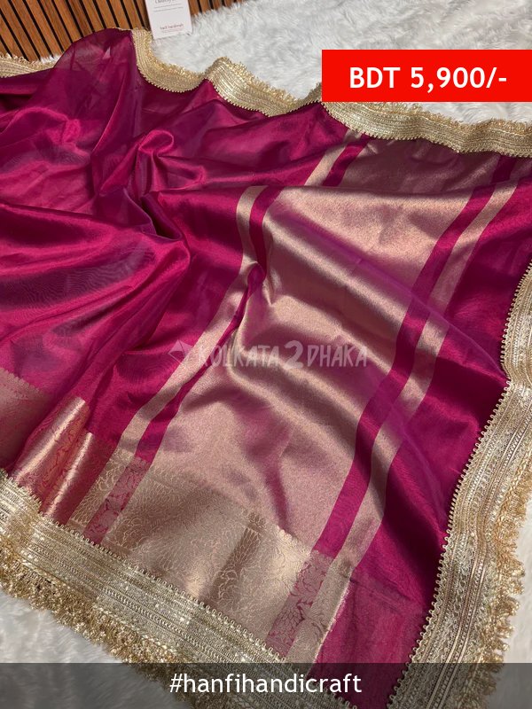 Hanfi Handicraft Maharani Tissue Silk Saree – Gulabi Pink