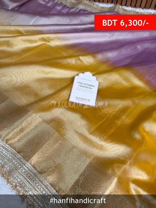 Hanfi Handicraft Dual Shade Lavender Gold Maharani Tissue Silk Saree