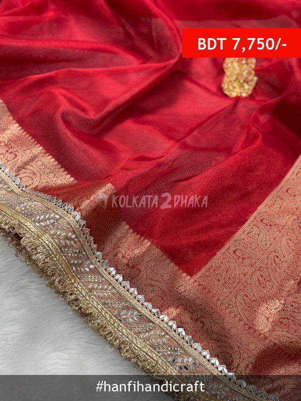 Hanfi Handicraft Banarasi Bold Red Riwaayat Tissue Silk Saree