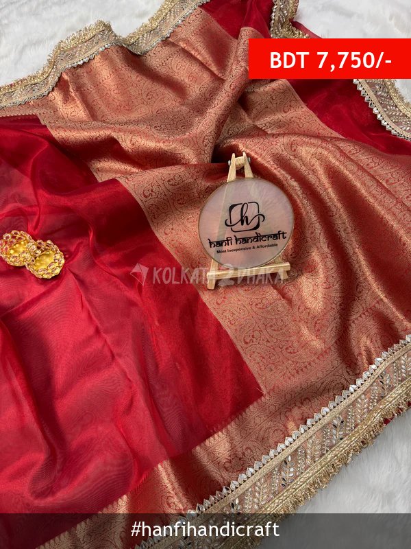Hanfi Handicraft Banarasi Bold Red Riwaayat Tissue Silk Saree