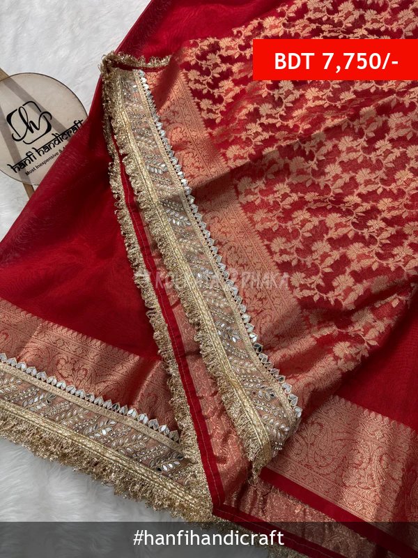 Hanfi Handicraft Banarasi Bold Red Riwaayat Tissue Silk Saree