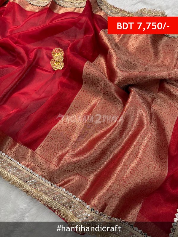 Hanfi Handicraft Banarasi Bold Red Riwaayat Tissue Silk Saree