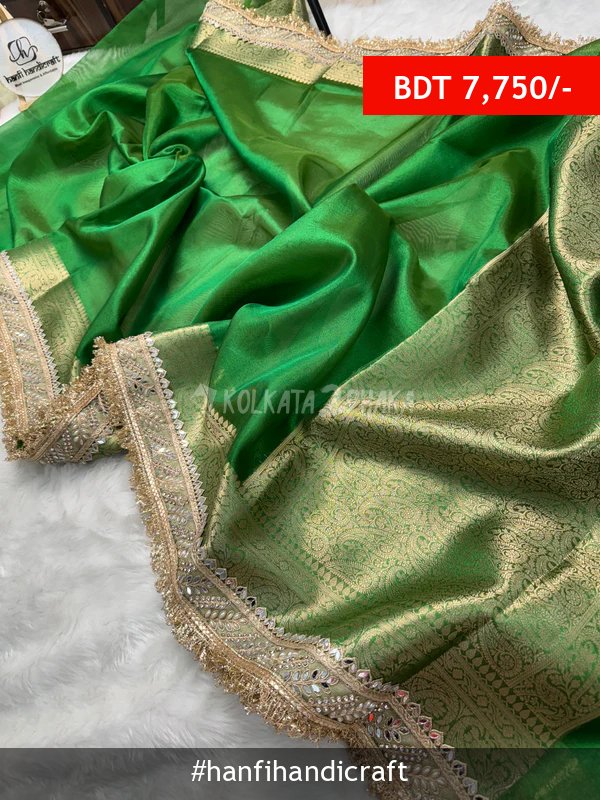 Hanfi Handicraft Parakeet Green Banarasi Riwaayat Tissue Silk Saree