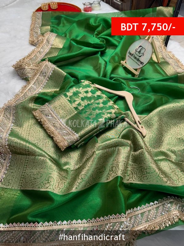 Hanfi Handicraft Parakeet Green Banarasi Riwaayat Tissue Silk Saree