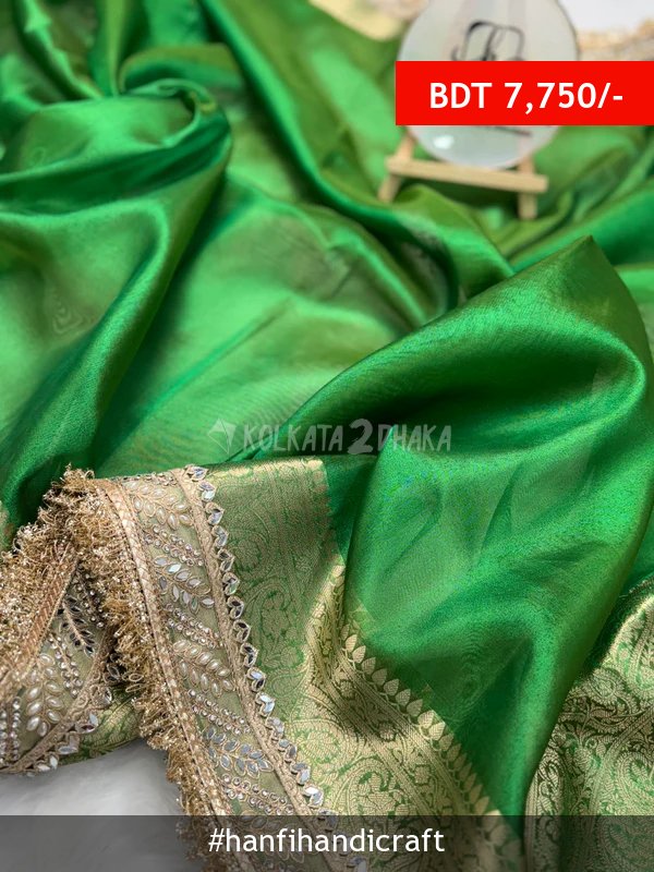 Hanfi Handicraft Parakeet Green Banarasi Riwaayat Tissue Silk Saree