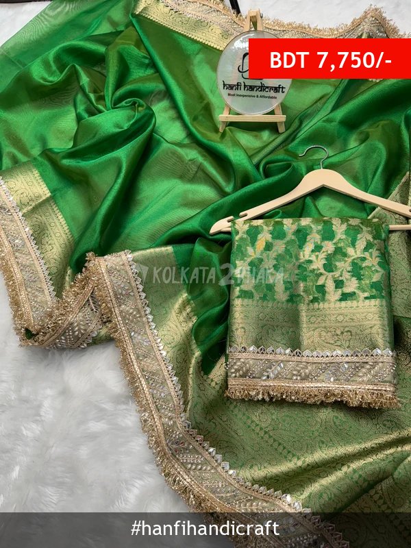 Hanfi Handicraft Parakeet Green Banarasi Riwaayat Tissue Silk Saree