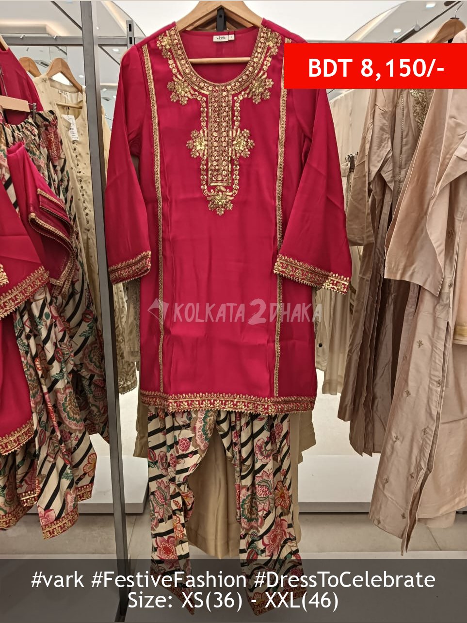 Vark Pink Floral Embroidered A-Line Ethnic Set