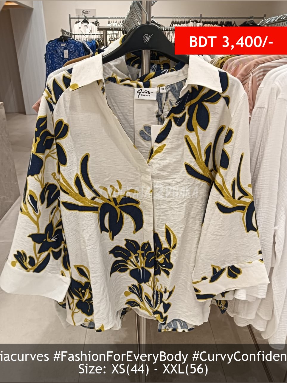 Gia Curves Navy Off white blouse
