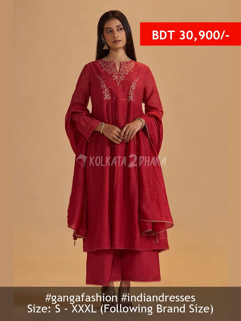 Ganga Fashion Rich Red Chanderi Silk Festive Kurta Set