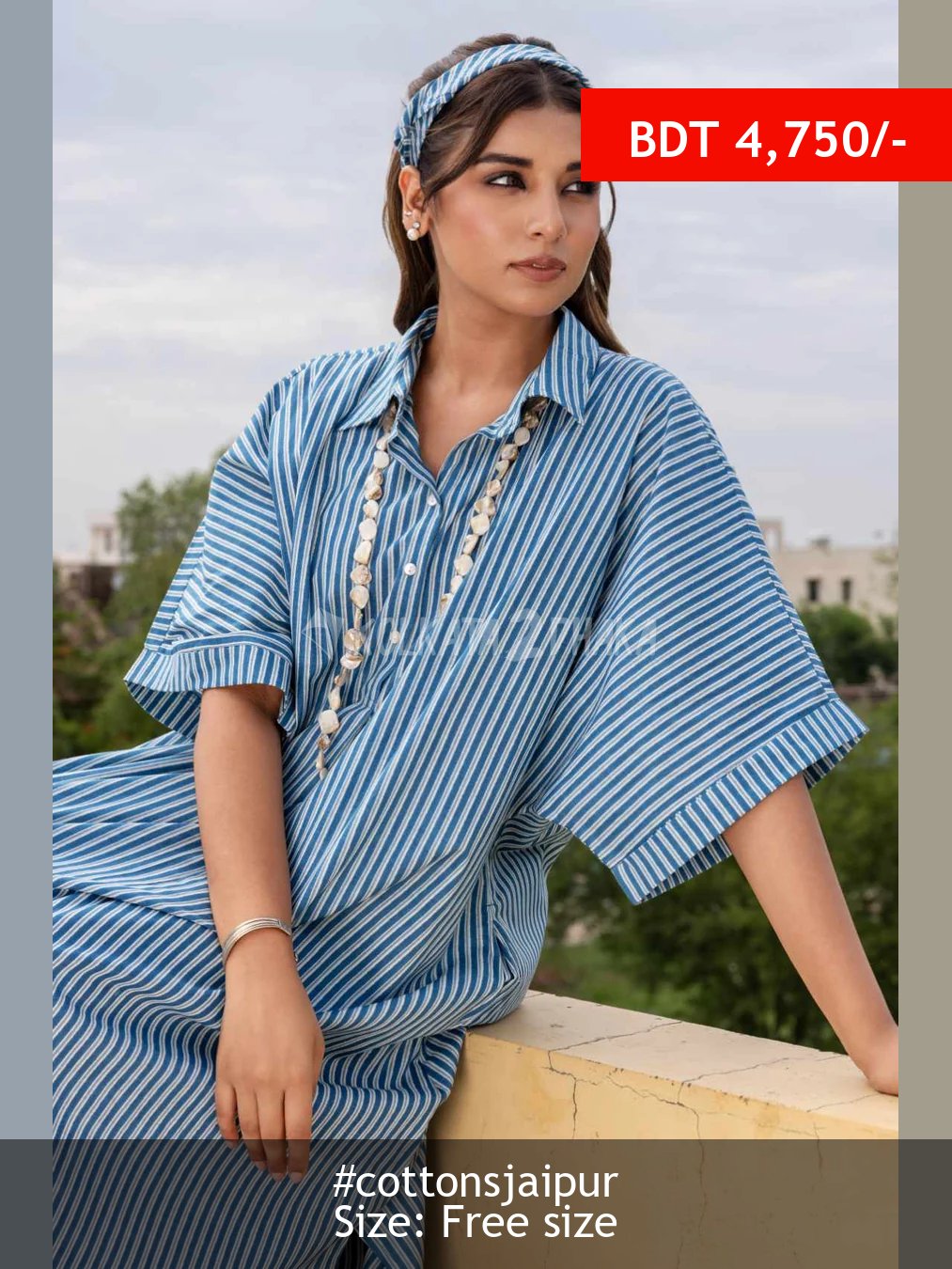 Cottons Jaipur Striped Blue Anti-Fit Kurta